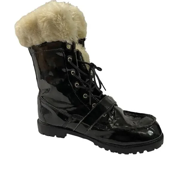 US Polo Assn Madison Black And Cream Faux Fur Lined Boots - Picture 3 of 10